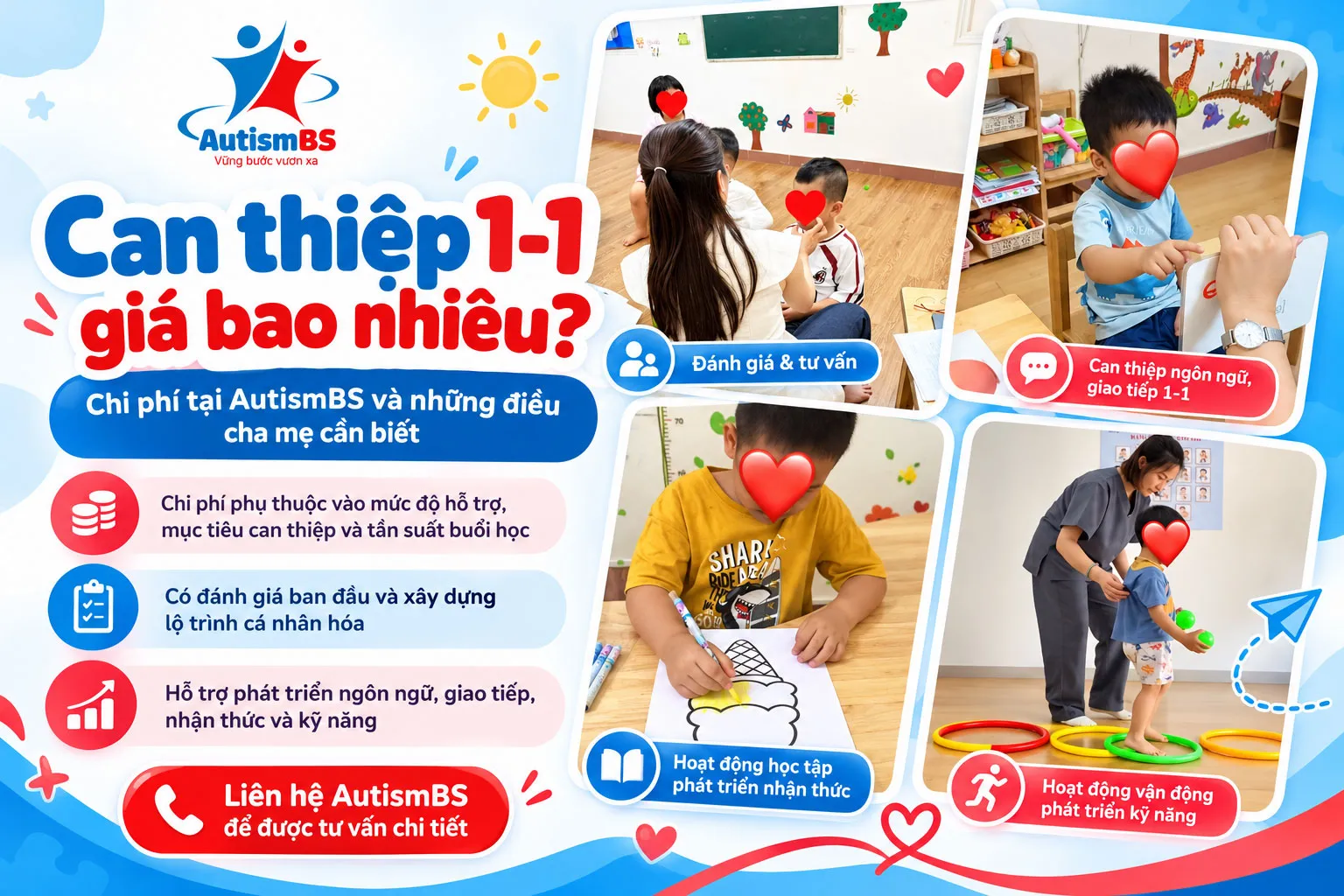 Can thiệp 1-1 giá bao nhiêu? Chi phí tại AutismBS và những điều cha mẹ cần biết.