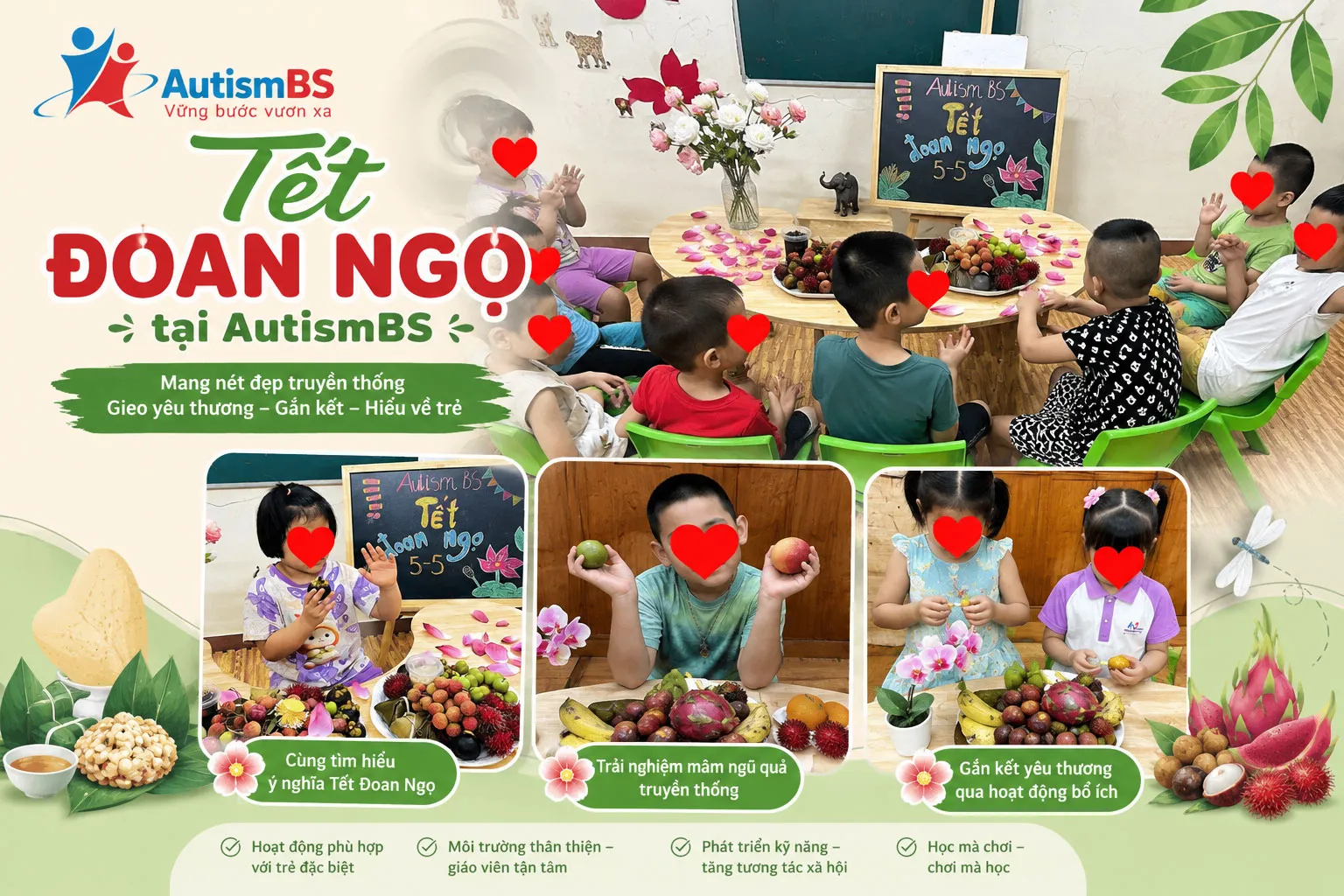 Tết Đoan Ngọ tại Autismbs - Gìn giữ nét đẹp truyền thống, nuôi dưỡng kỹ năng cho trẻ.