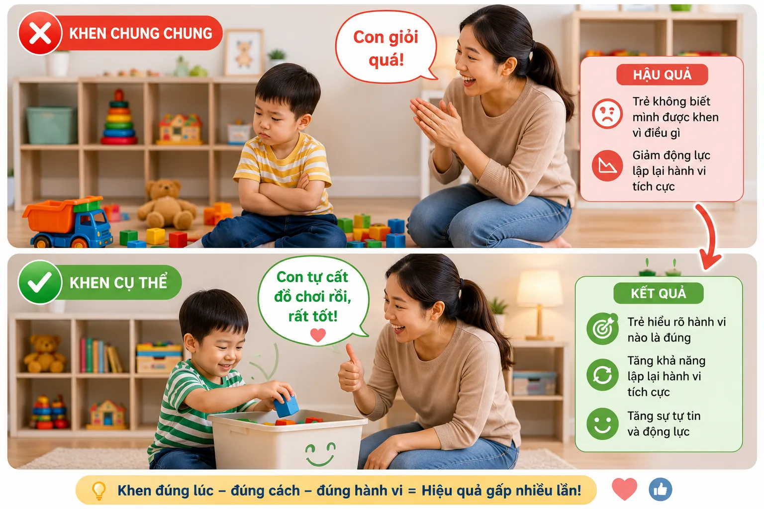 Khen cụ thể, không khen chung chung