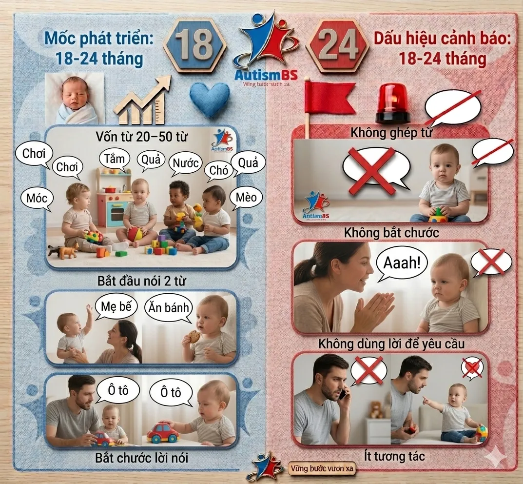 18 – 24 tháng: Bùng nổ ngôn ngữ