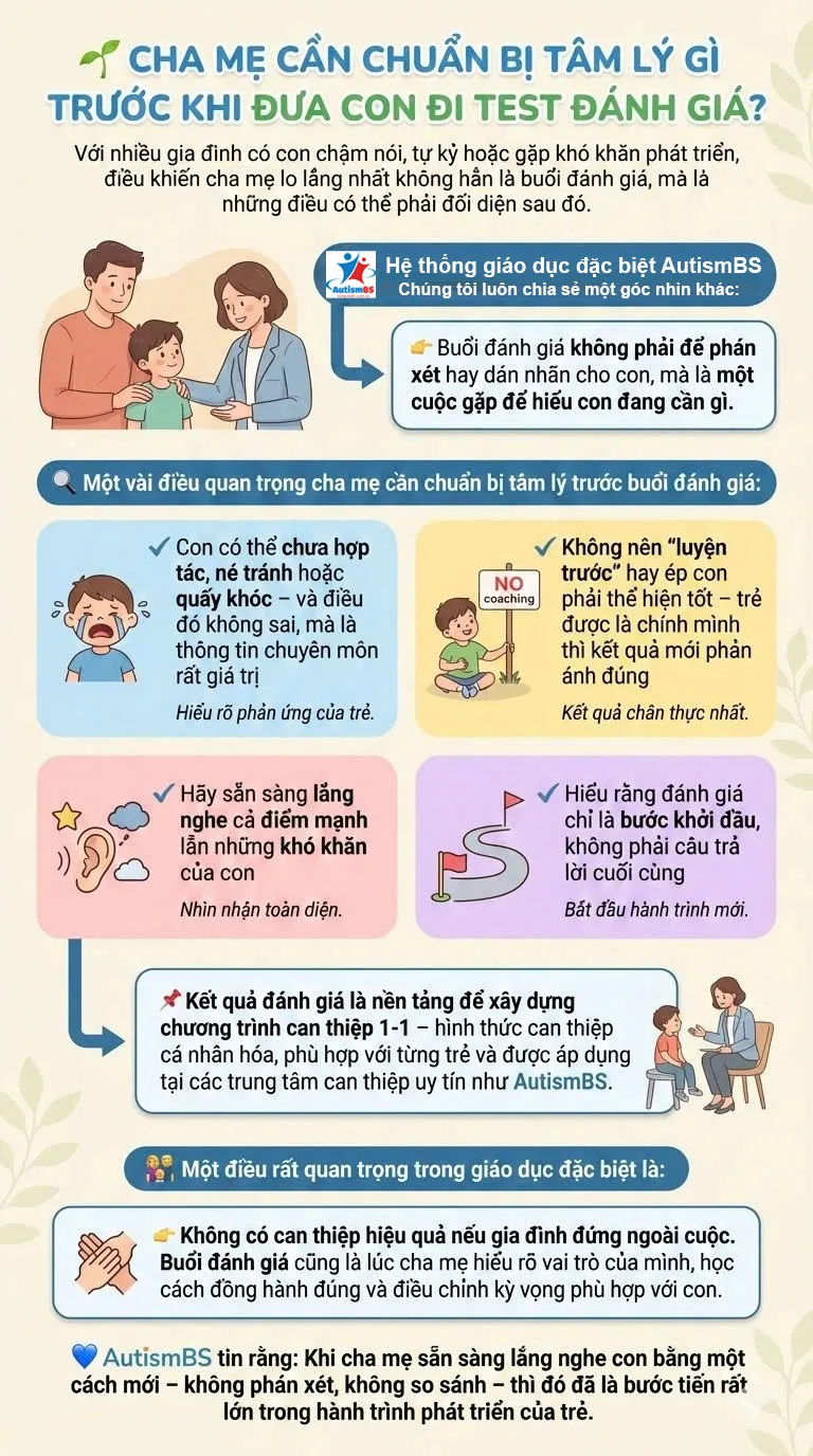 Cha mẹ cần chuẩn bị tâm lý gì trước khi đưa con đi test đánh giá?