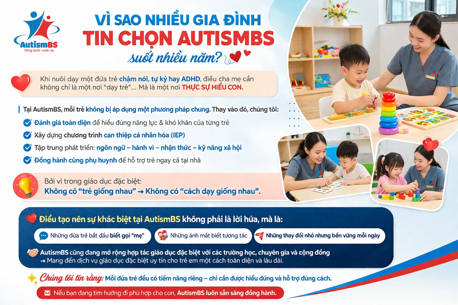Vì sao nhiều gia đình tin chọn AutismBS – trung tâm can thiệp uy tín suốt nhiều năm?