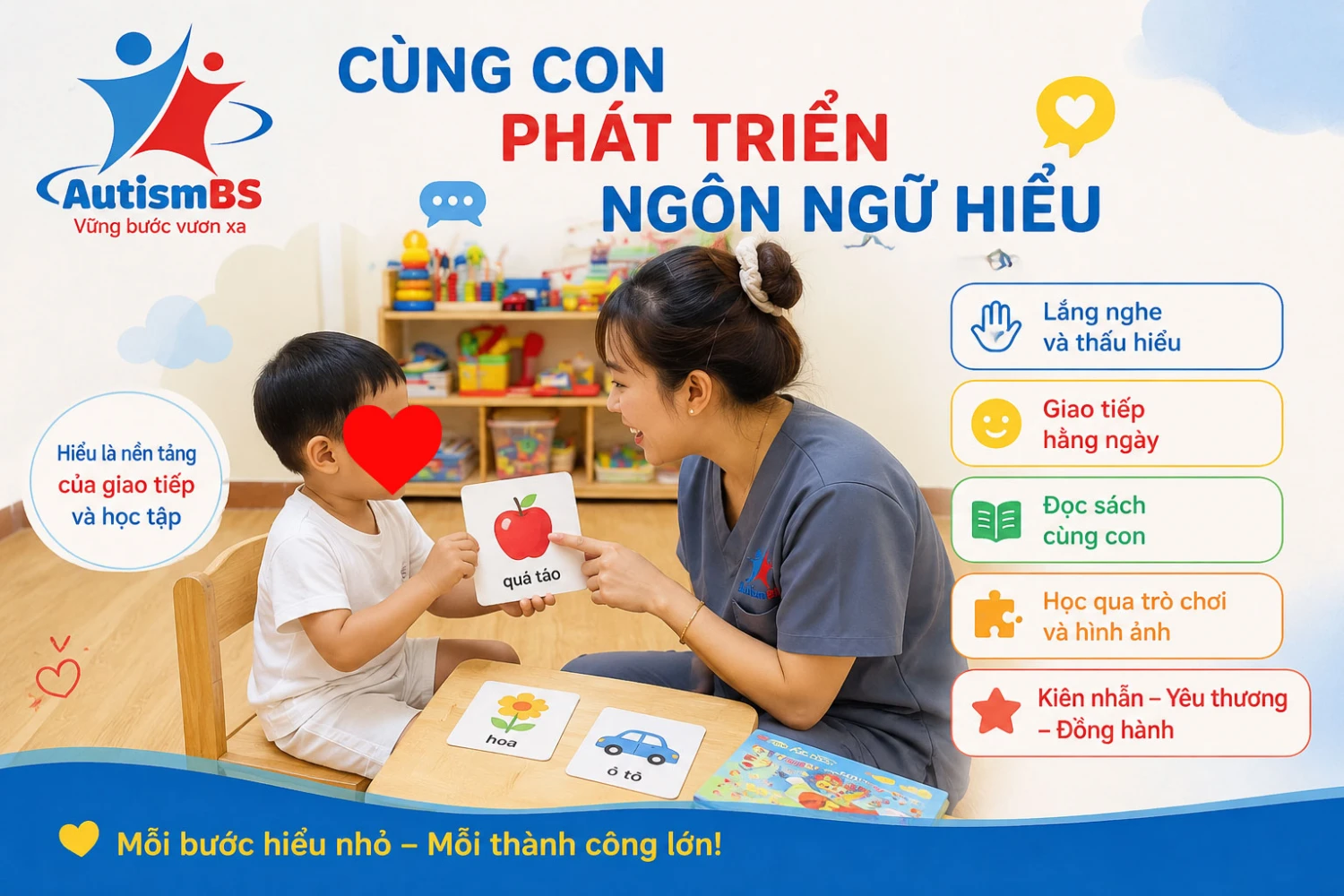 Cùng con phát triển ngôn ngữ hiểu - Nền tảng giúp trẻ chậm nói bứt phá giao tiếp
